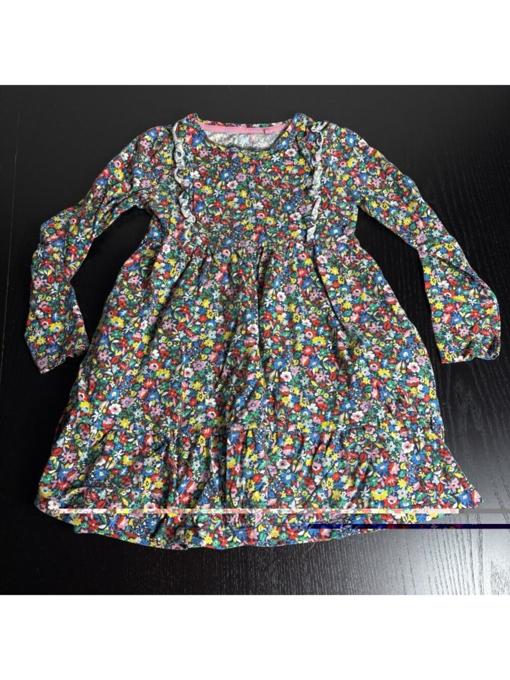 MINI BODEN Girls Size 7-8 Colorful Floral Print Long Sleeve Knit Cotton Dress